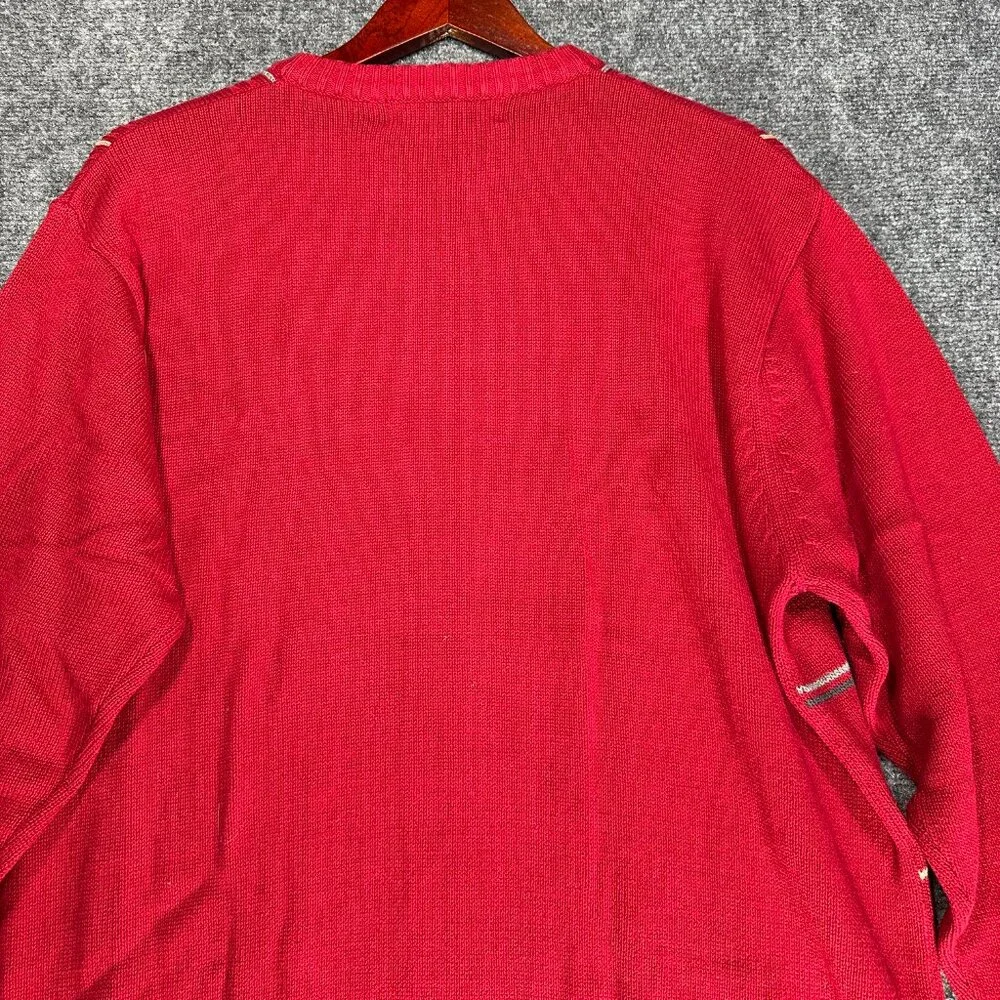 Oscar De La Renta Sweater Mens XL Red Plaid Cotton Crew Neck Ribbed Cuffs Hem